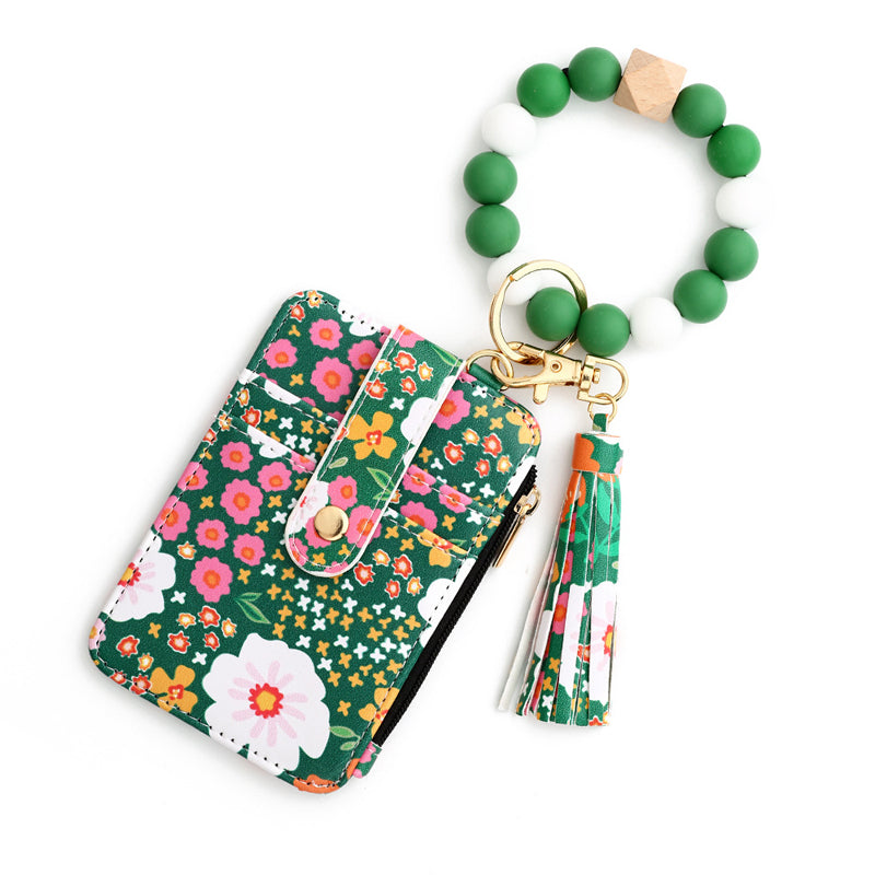 Kleine Geldbörse Aus Blumenleder Mit Schlüsselanhänger Und Armband