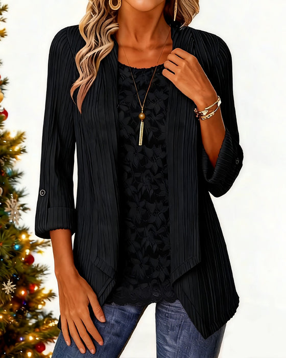 Rippenstrick-Top mit Fake-Zweiteiler-Optik und Patchwork