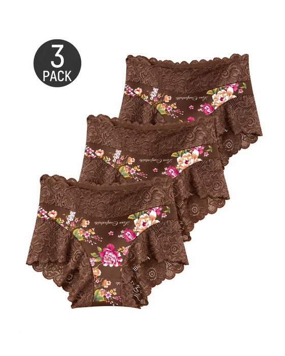 Unterhosen 3er-Pack Hohe Taille Blumig Druck Spitze Kante