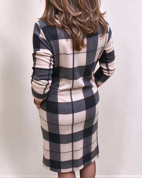 Kleid Kariert Rollkragen Slim Fit