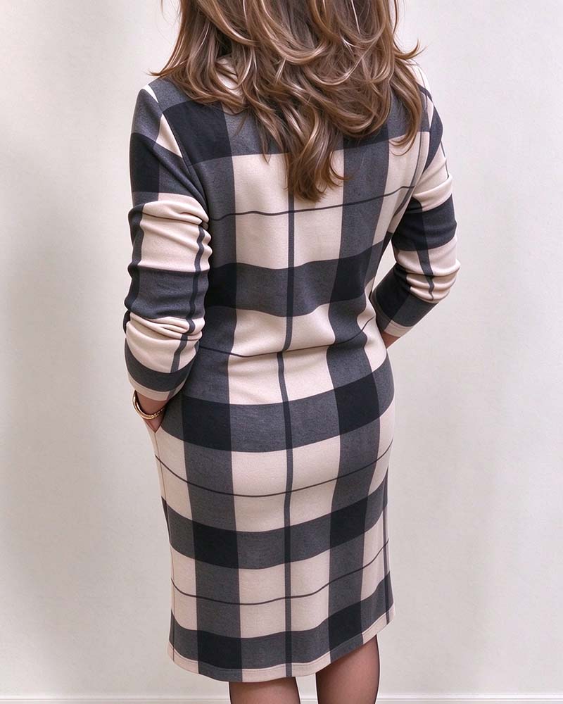 Kleid Kariert Rollkragen Slim Fit
