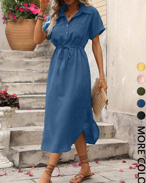 Kleid Revers Tailliert Hemd