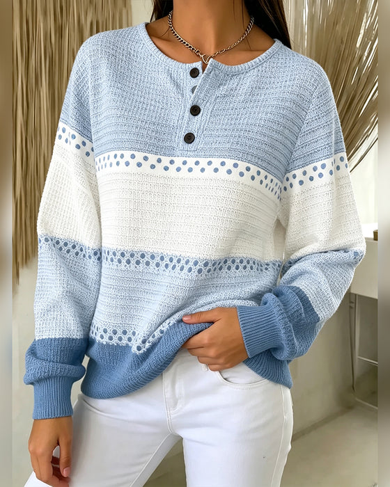Sweatshirt Farbblock Waffelstrick Henley Pullover