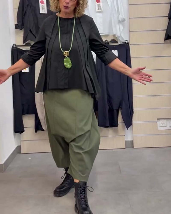 Top Unregelmäßiger Saum Plissiert Rundhals