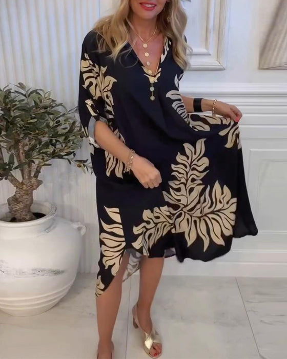 Kleid V-Ausschnitt Gedruckt