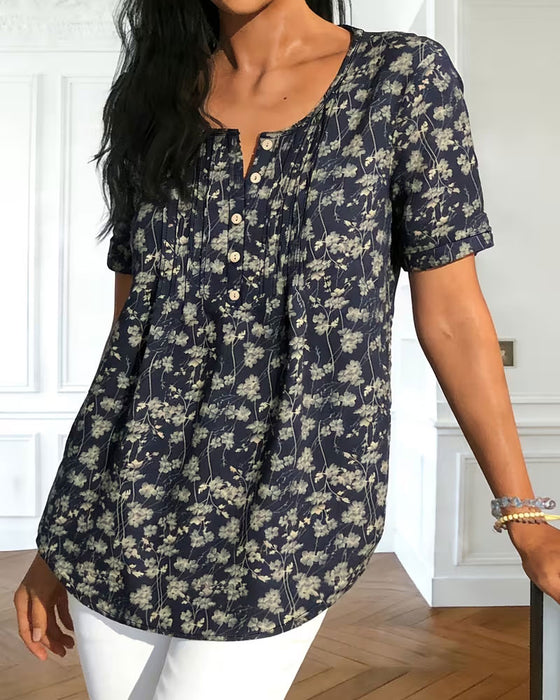 Bluse Vintage Gerafft Blumen