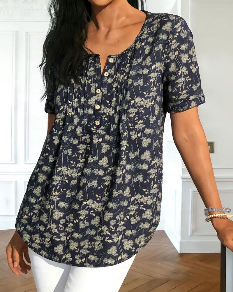 Bluse Vintage Gerafft Blumen