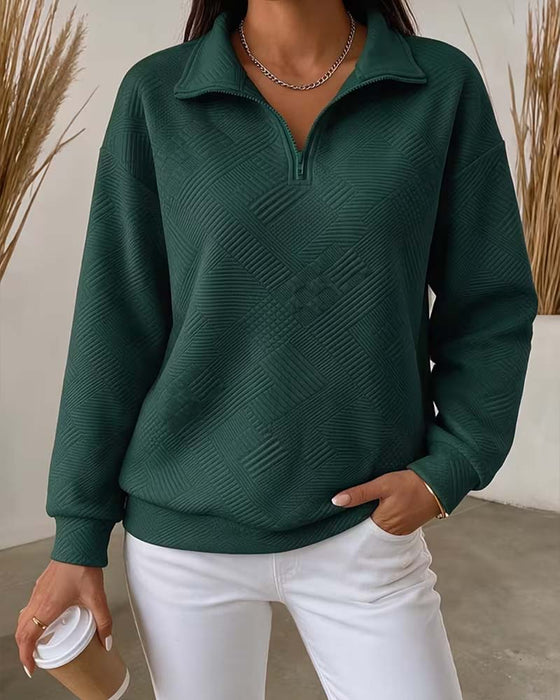 Sweatshirt Einfarbig Halber Reißverschluss Reverskragen
