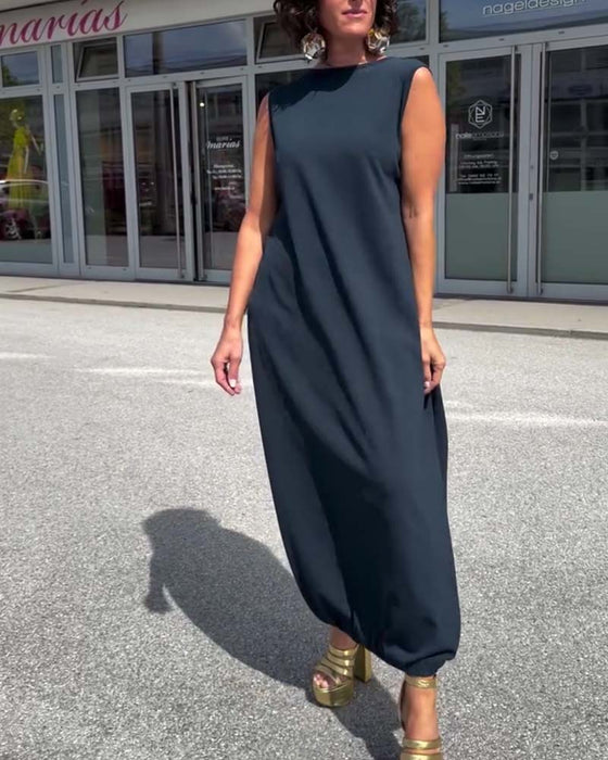 Kleid Mock Neck Ärmellos Locker