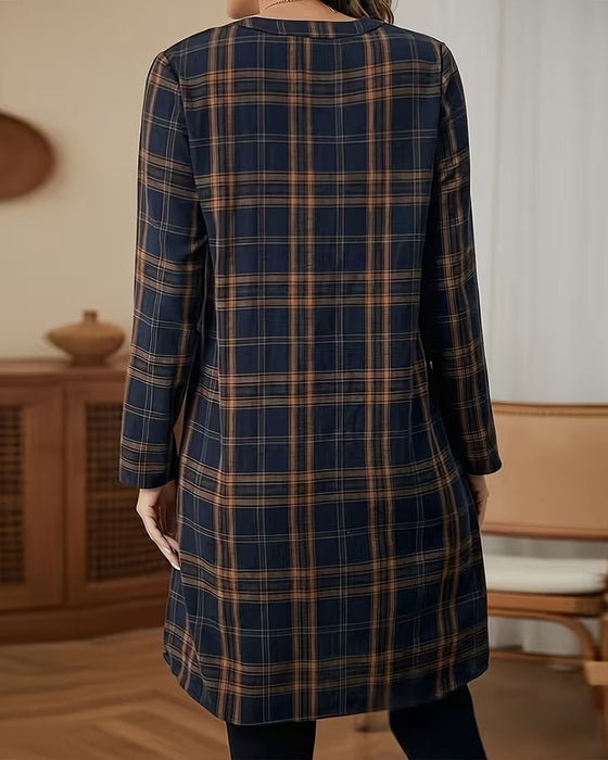 Kleid Karomuster Langarm A-Linie