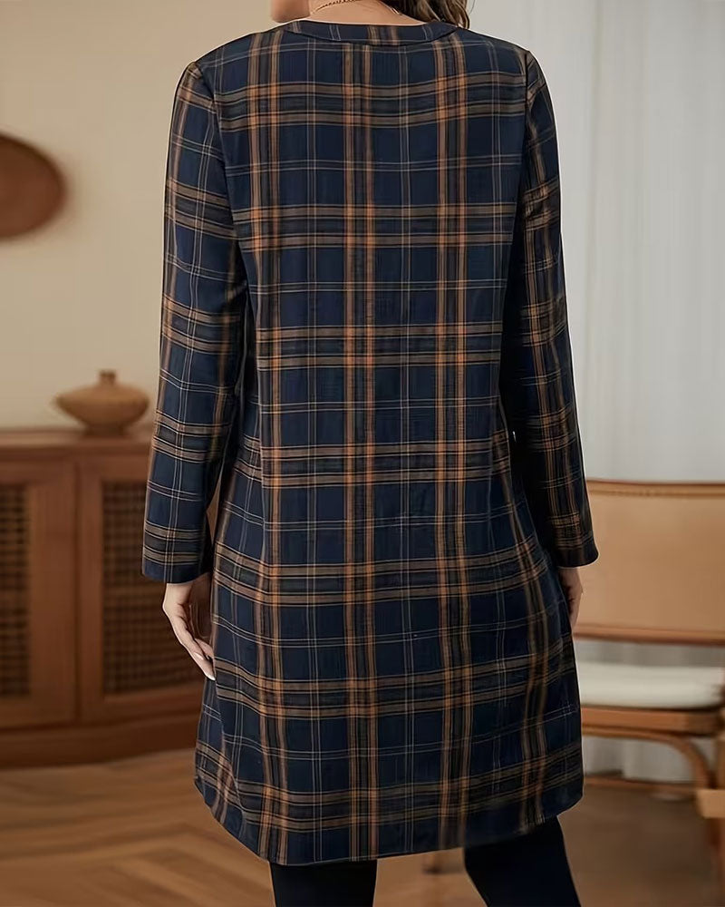 Kleid Karomuster Langarm A-Linie