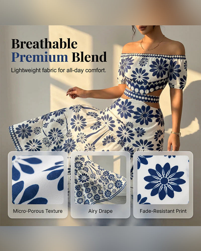 Kleid Off-Shoulder Blumig Ausschnitt