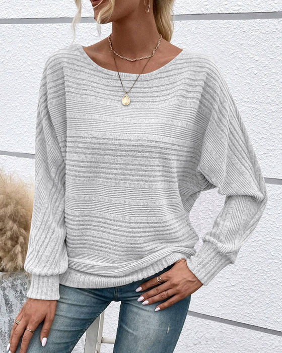 Einfarbiges Langarmshirt mit Rundhals und Streifen
