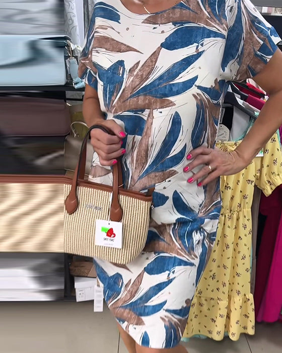 Kleid Rundhals Kurzarm Gerade