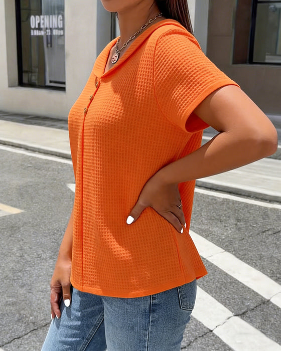 Oberteil Waffelstrick V-Ausschnitt Kurzarm