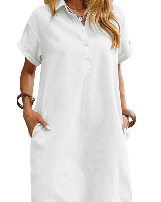 Kleid Revers Knopf Schlitz Kurzarm Lässig