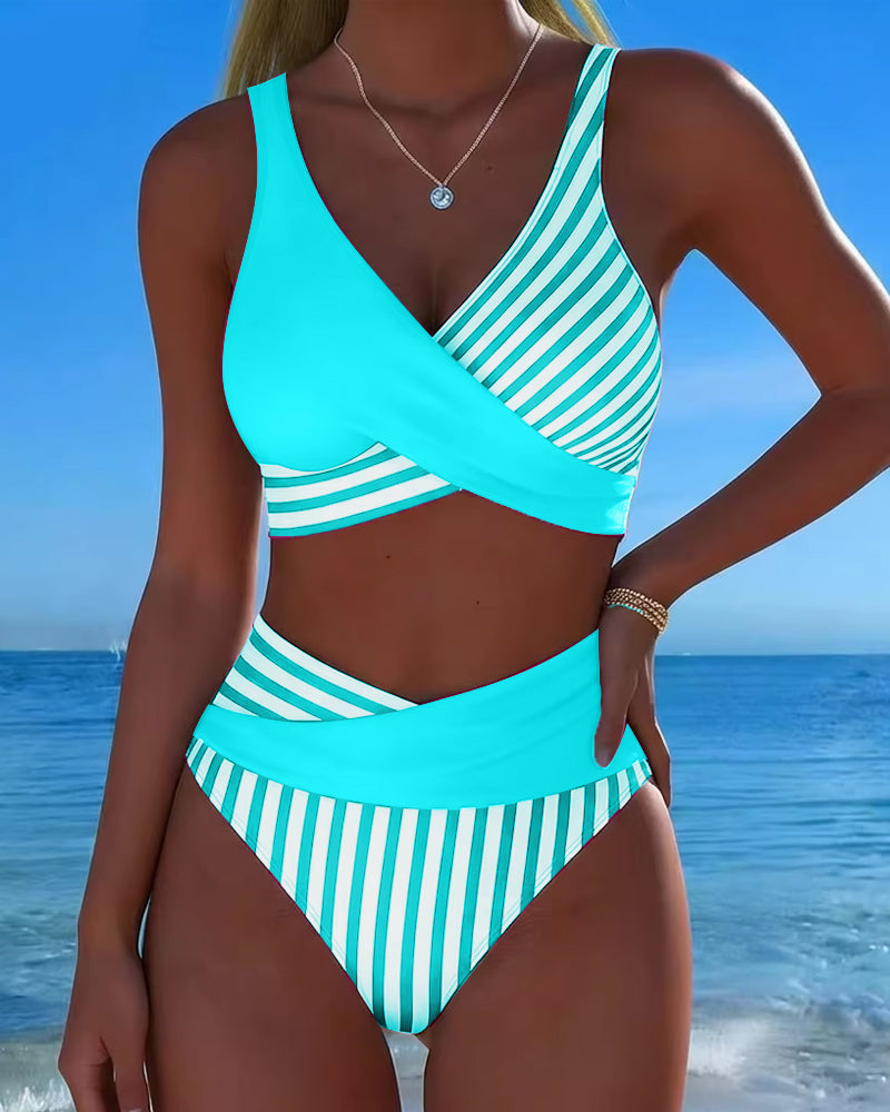 Bikini Gekreuzte Streifen Bedruckt