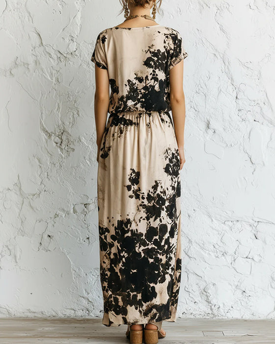 Kleid Tinte Waschen Druck Gestrickt Maxi