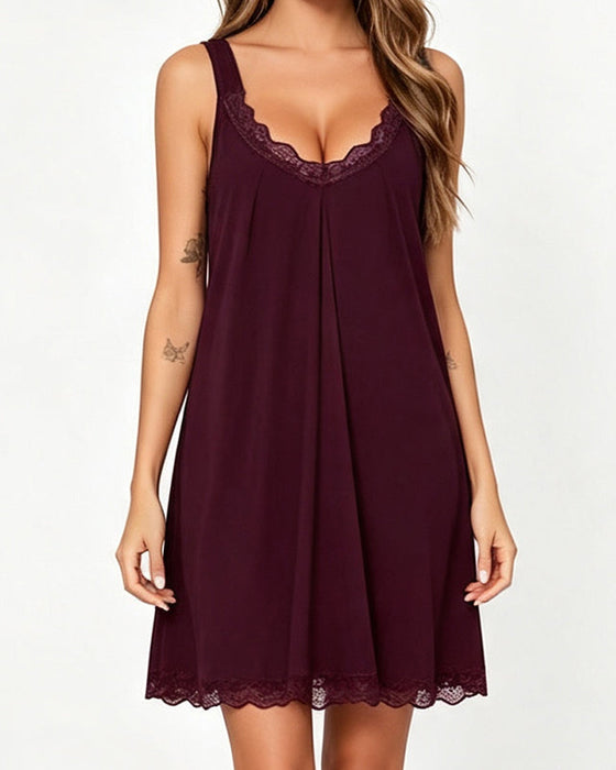 Einfarbige Spitzen‑Schlafkleid
