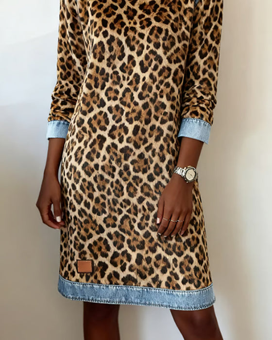 Kleid Revers Leopardenmuster Shift