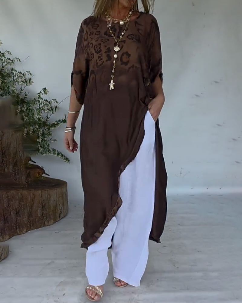 Bluse mit Leopardenmuster Ombré lang