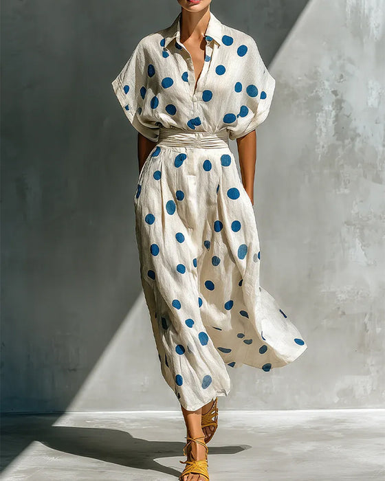Kleid Lässig Tupfenmuster Midi-Länge