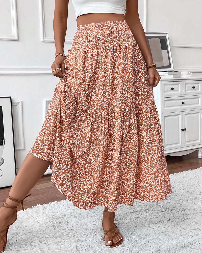 Rock Lagert Kleiner Blumenprint A-Linie Lang