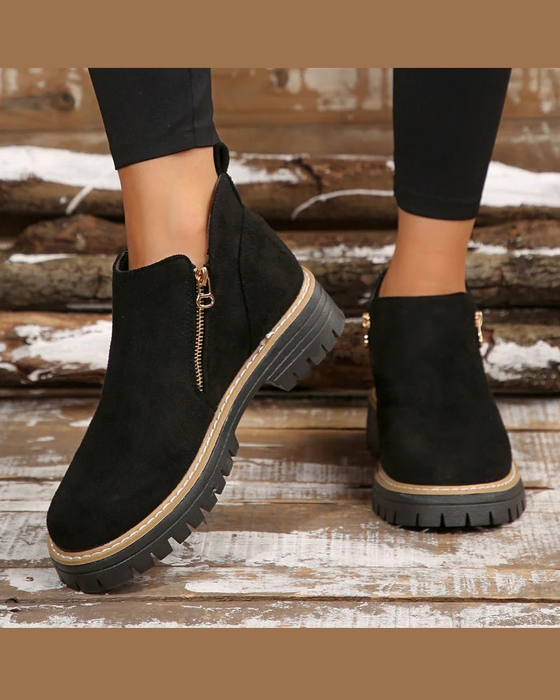 🔥Herbst- Und Winterleckerbissen🔥Damenstiefel Mit Runder Schuhspitze Und Seitlichem Reißverschluss