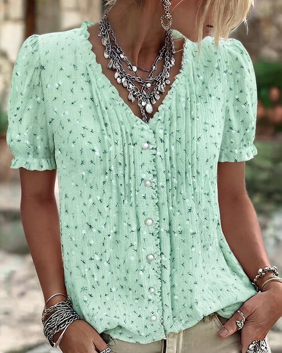 Bluse Puffärmel Blumenprint Kurzarm