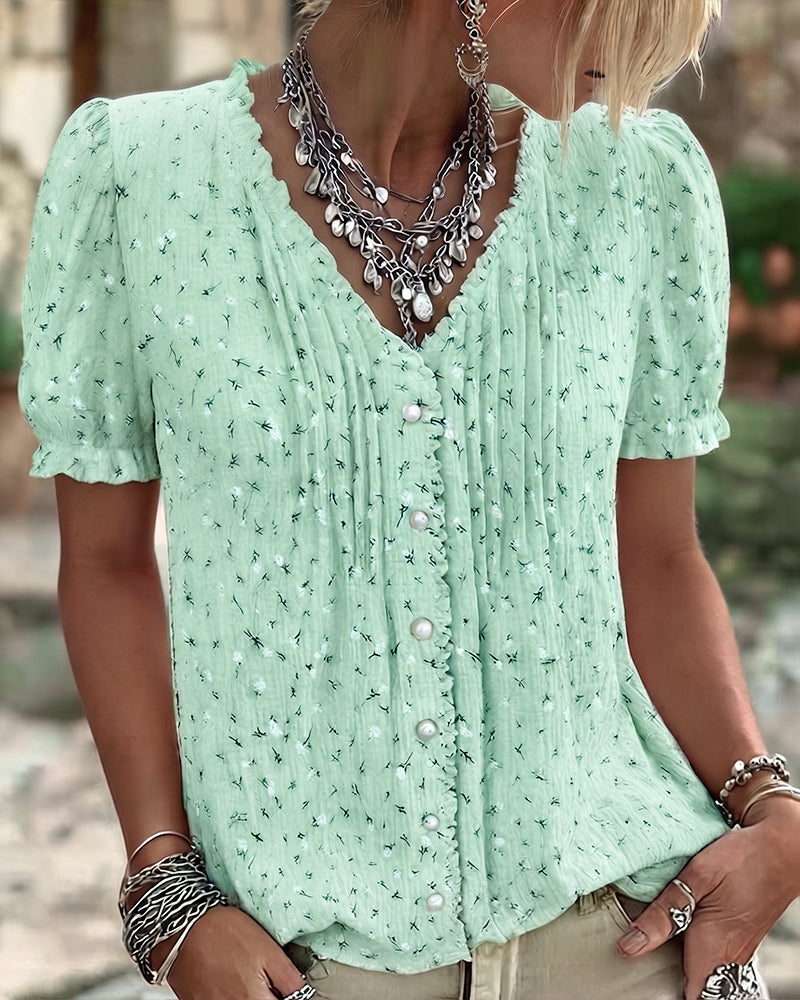 Bluse Puffärmel Blumenprint Kurzarm
