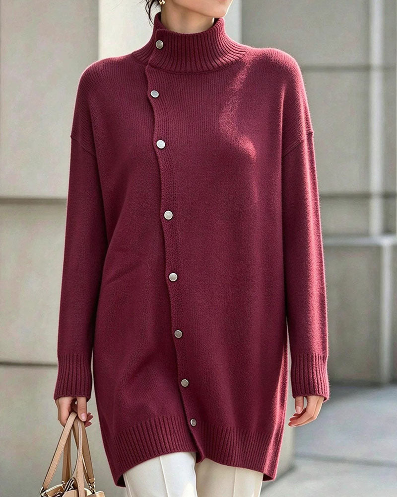 Strickjacke Turtleneck Einreihig Geknöpft