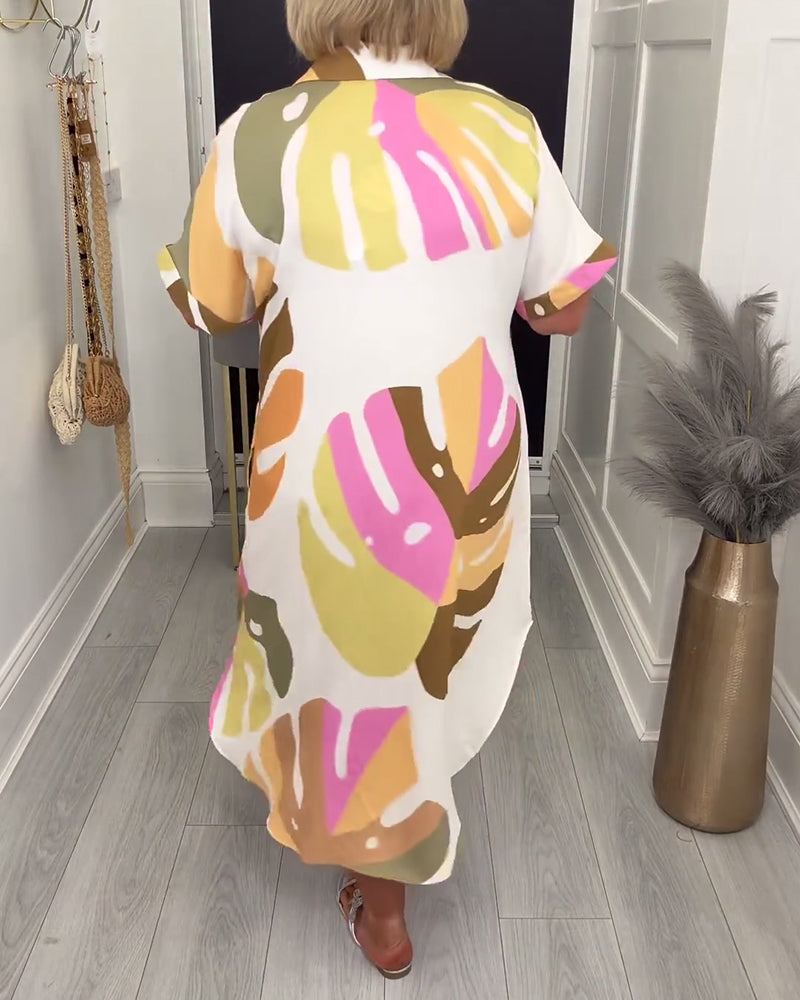 Kleid Revers Locker Bedruckt Hemd