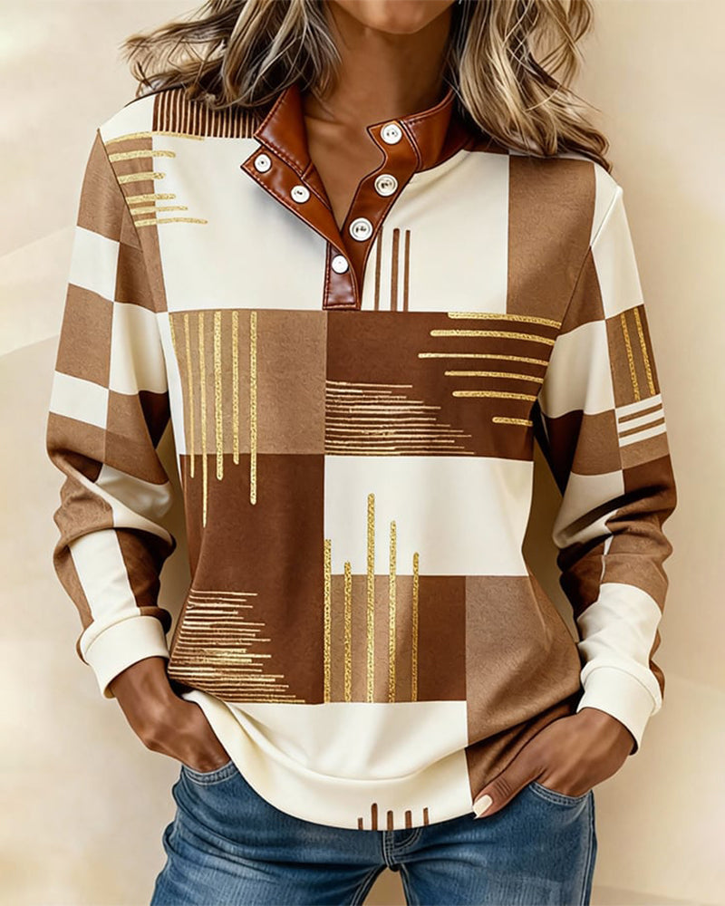 Colorblock-Sweatshirt mit Stehkragen und Knopfleiste vorne