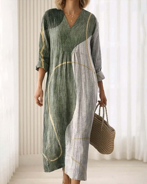 Kleid V-Ausschnitt Farbblock