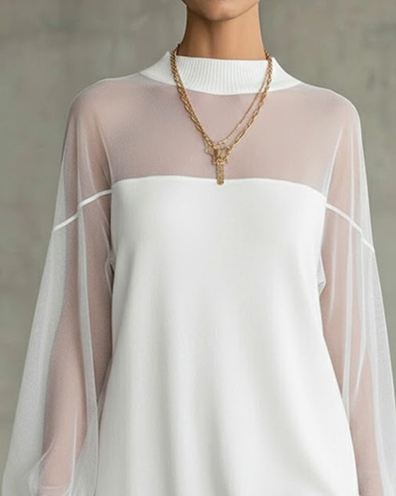 Kleid Laternenärmel einfarbig Patchwork