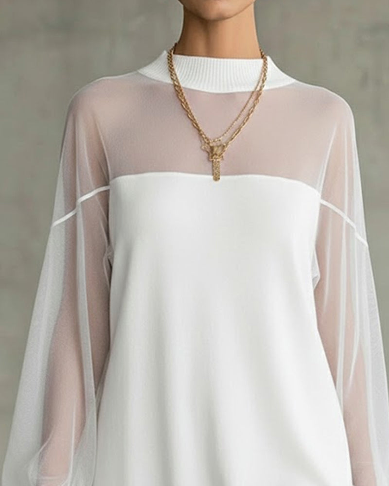 Kleid Laternenärmel einfarbig Patchwork