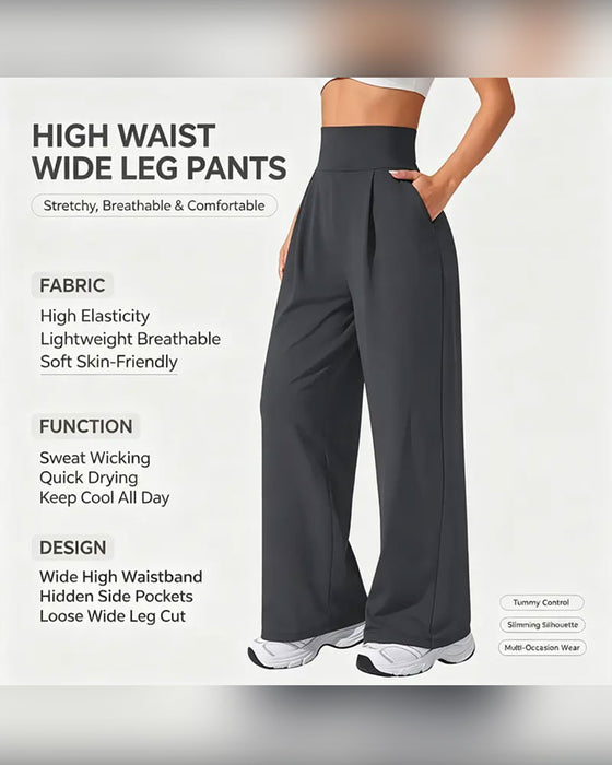 Hose Hohe Taille Tasche Einfarbig Weites Bein