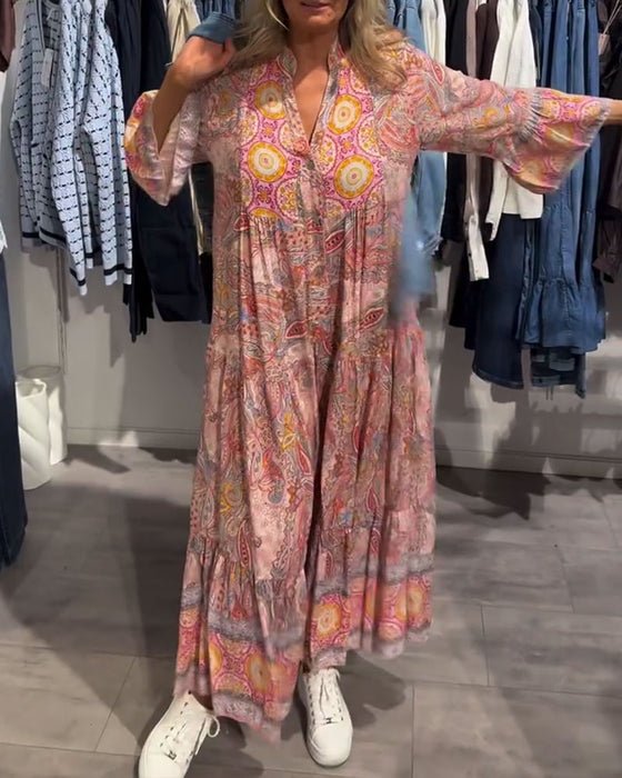 Kleid Lässig Urlaub Lang Bedruckt