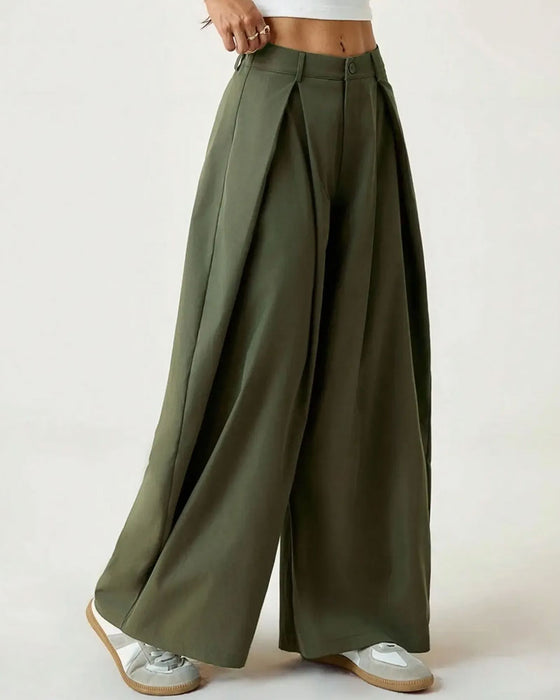 Hose Hohe Taille Plissiert Weites Bein