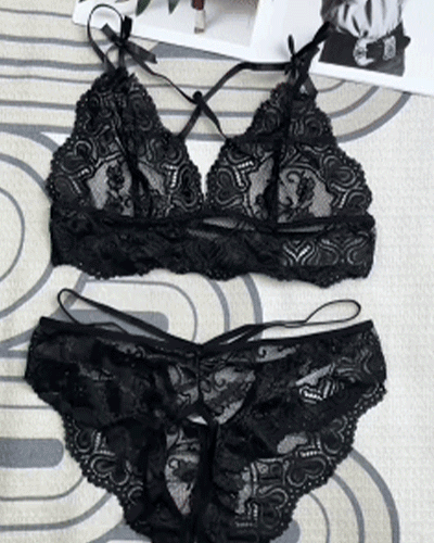 Sexy Dessous-Set – Bralette mit hohlem Schleifendetail & offene Panties