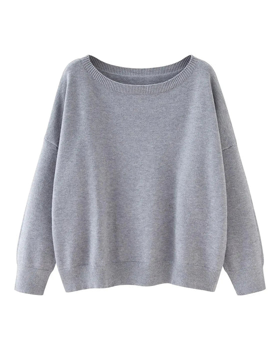 Pullover Rund-Hals Drop-Schulter Unifarben Locker
