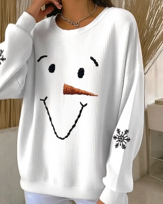 Sweatshirt Schneemann Aufdruck runder Ausschnitt