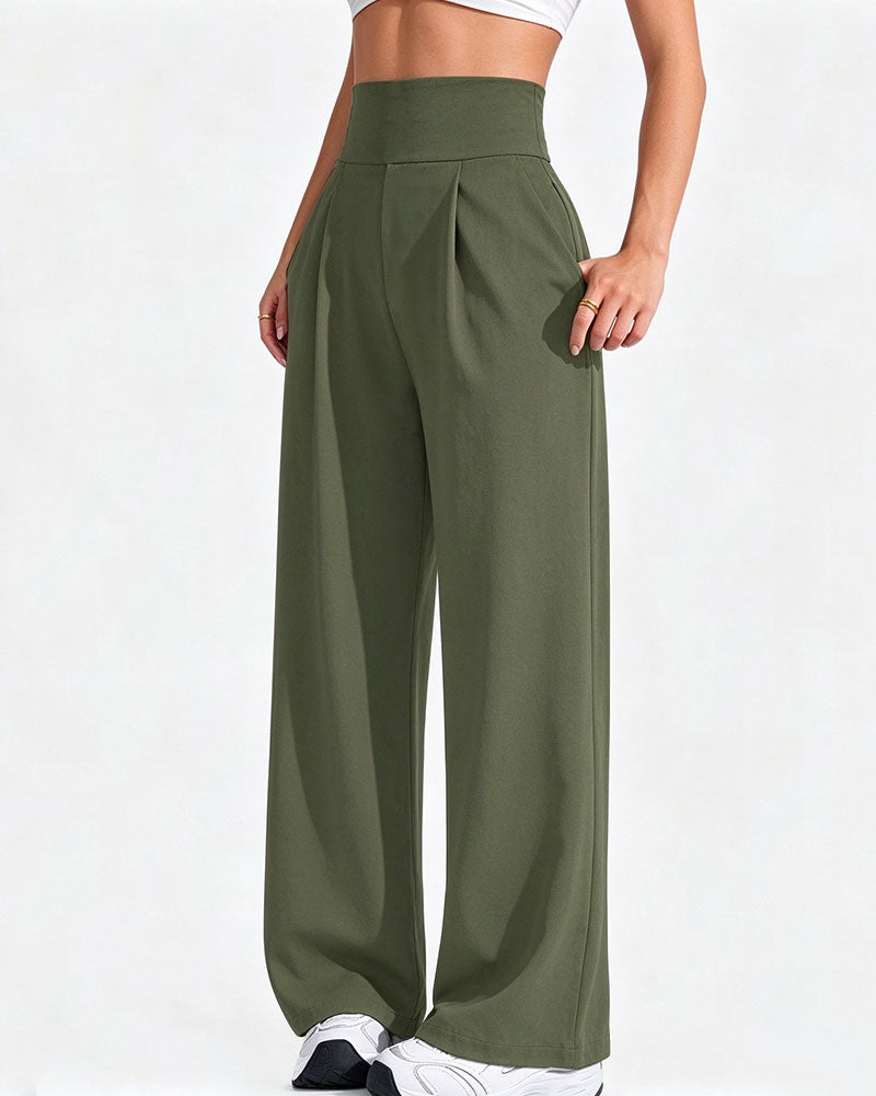 Hose Hohe Taille Tasche Einfarbig Weites Bein