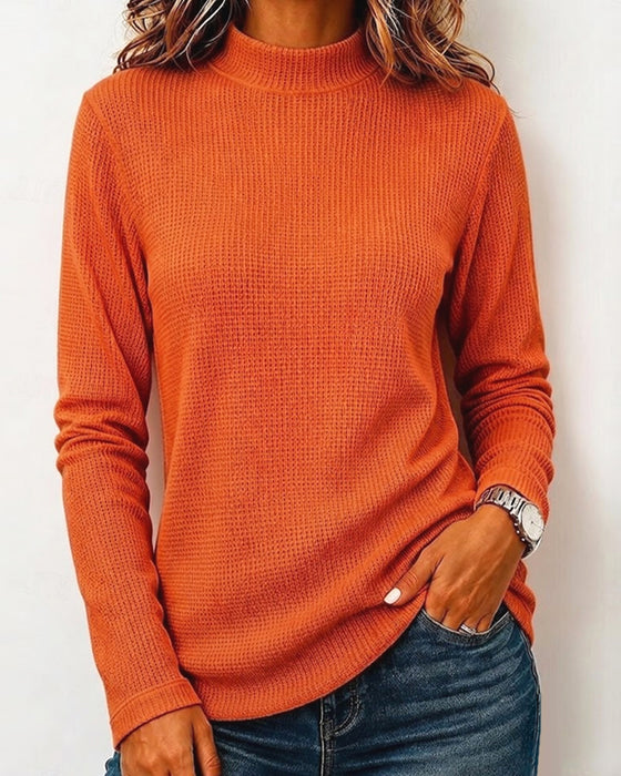 Bluse Lässig Mock Neck Langarm