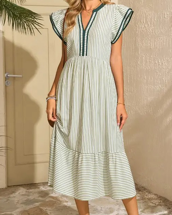 Kleid Gestreift Doppelte Rüsche Kurzarm