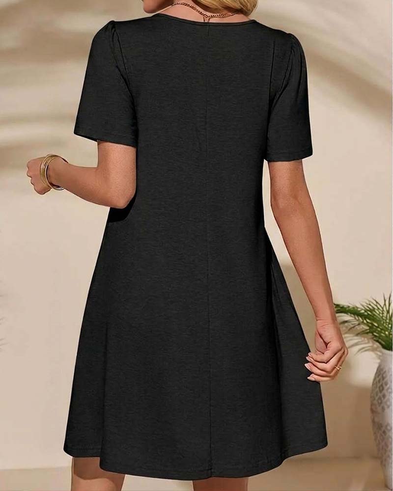Kleid Rüsche Kurzarm Rundhals
