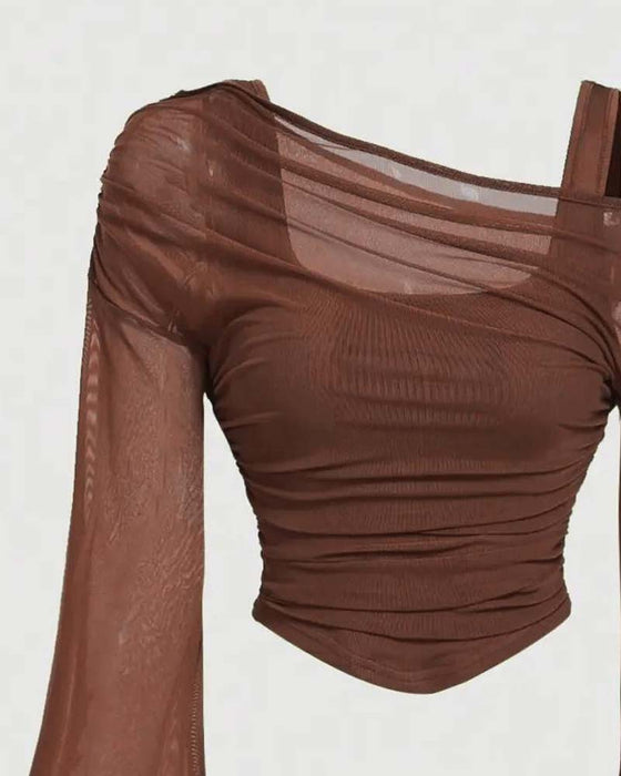 Bluse Netz Rüsche Langarm Cami