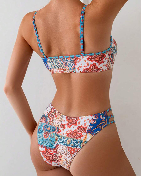 Bikini Bedruckt Schnürung Sexy Dreieck