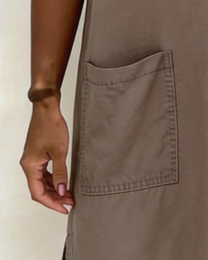 Kleid Binden V-Ausschnitt Tasche Etuikleid