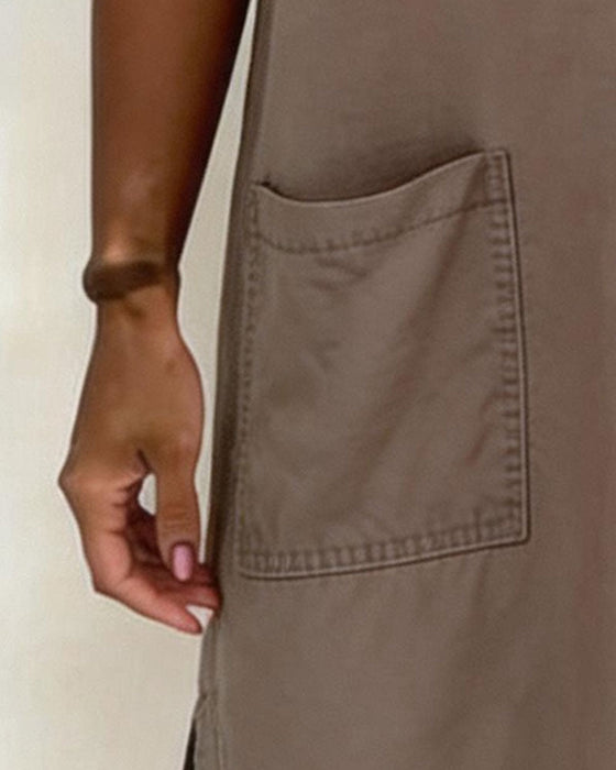 Kleid Binden V-Ausschnitt Tasche Etuikleid